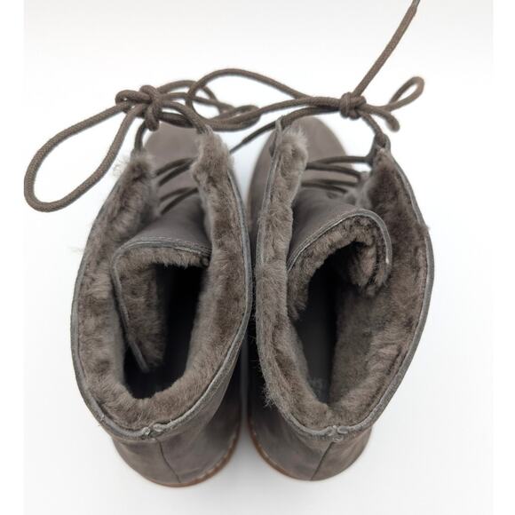 Eileen Fisher Alpine Shearing Leather Wedge Booties Graphite Size US10 EU41 - Picture 5 of 10